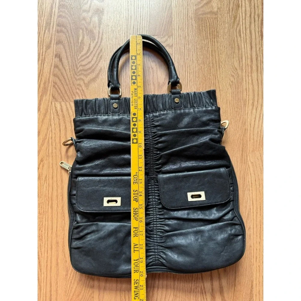 Alexis Hudson Black Leather Ruched Tote‎ Satchel Bag Gold Hardware READ
